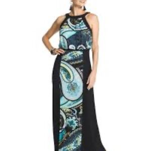 Chico's Asymmetrical Blue Halter Gown Resort Wear